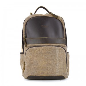 19SC-7748D OEM soft fashion backpack laptop, genuine leather + canvas material, computer sleeve business laptop backpack