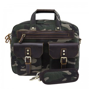 17SG-6639D Popular luxury custom Camouflage canvas with genuine cow leather briefcase China Wholesale