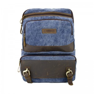19SC-7910D China leading factory durable crazy horse leather trimming travel bag canvas backpack