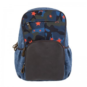 18SC-6940D Vintage Crazy Horse Genuine Leather Camo Backpack Canvas Backpack Wholesale For Men