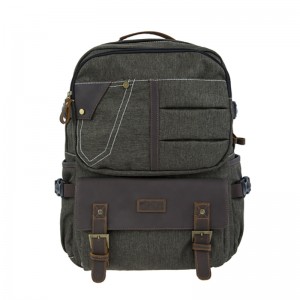 18SC-6891D Army Green Durabel Canvas Genuine leather Backpack Business Laptop Bagpack Genuine Travel Pack