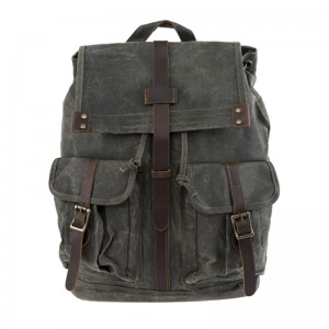 18SC-6773M Water Resistant High Quality Vintage Travel Rucksack Waxed Canvas Backpack wholesale With Many Pockets